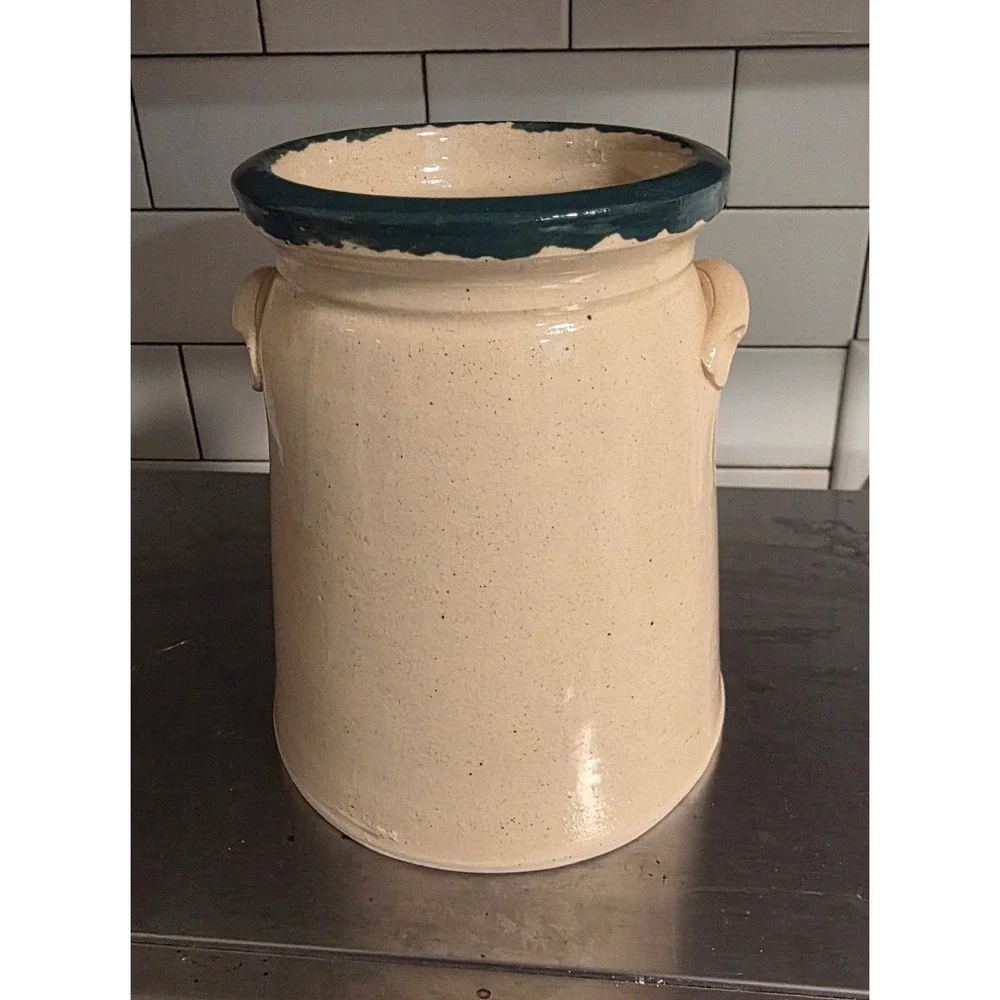 Gloria Craig Christmas 7in Pottery Crock Cream Snowman Psalm 37:4 Folk Art 2001